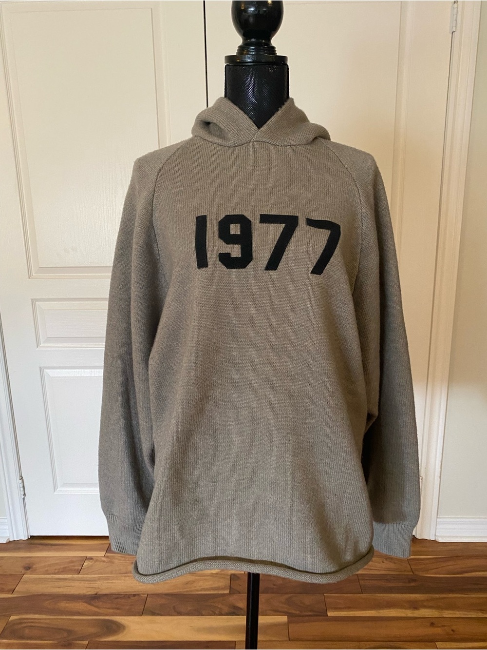 Essentials 1977 Hooded Knit Sweatshirt - Taupe with Black Graphic